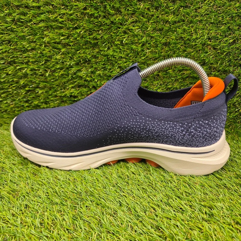 Skechers GO WALK 7 SIZE 8 EXTRA WIDE Men's Stretch Fit Slip On Shoes Navy Orange